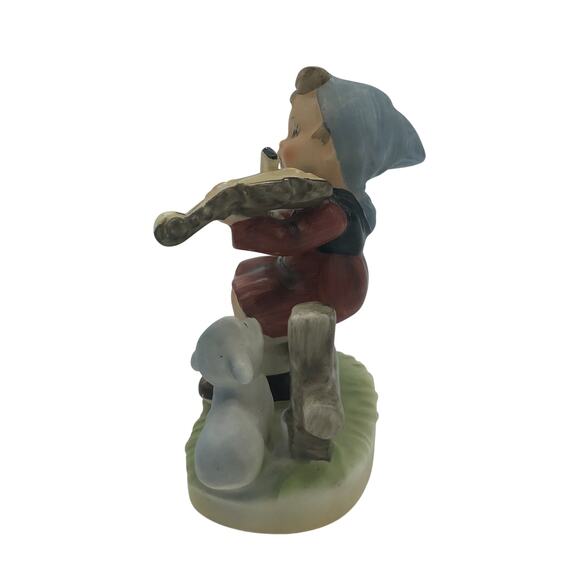Vintage Napcoware Collectible Figurine Girl on Fence Playing Violin Sheep Japan - Picture 3 of 5